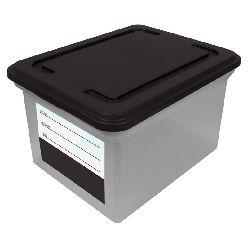 Advantus Innovative Storage Designs File Tote with Contents Label, Letter/Legal Files, 17.75" X 14" X 10.25", Clear/Black - Image 1